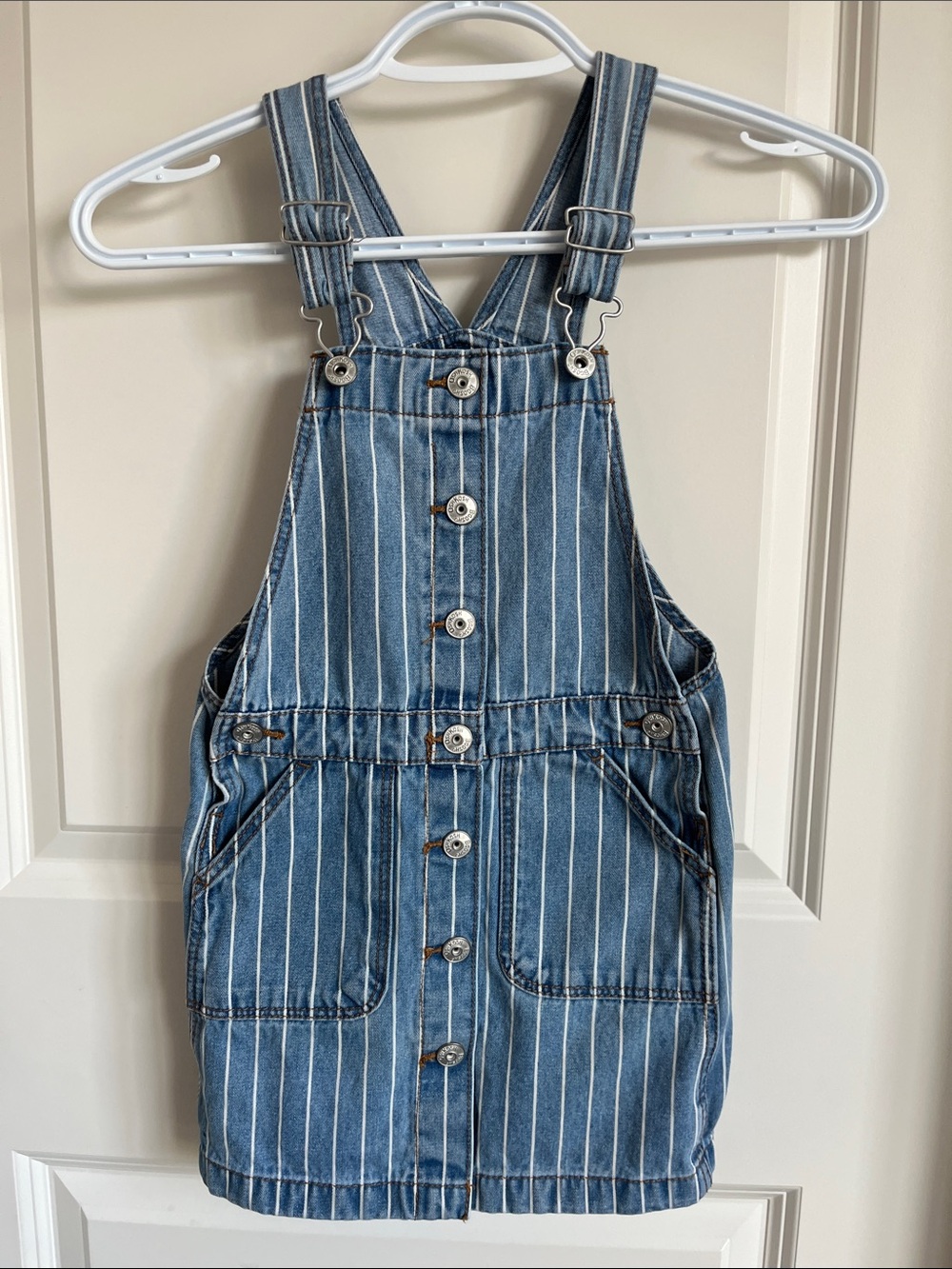 OshKosh B'gosh Blue & White Pinstripe Denim Overalls